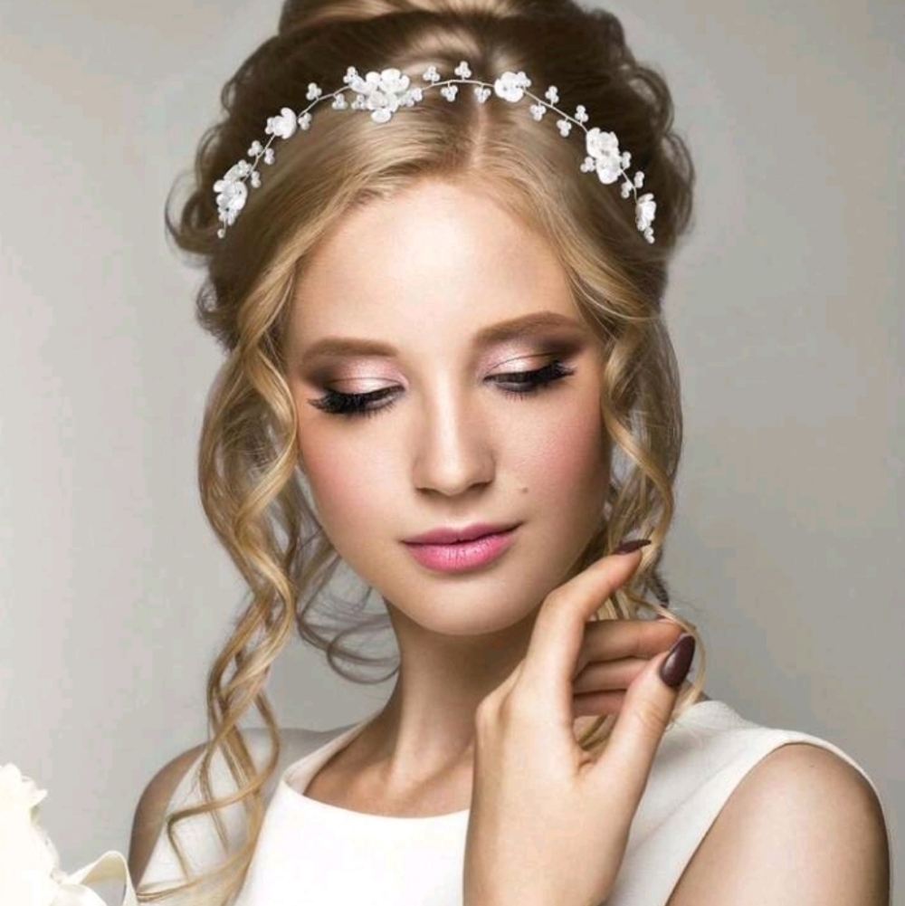 New Wedding Bridal Headband Ivory White Faux Pearl Floral Hairband